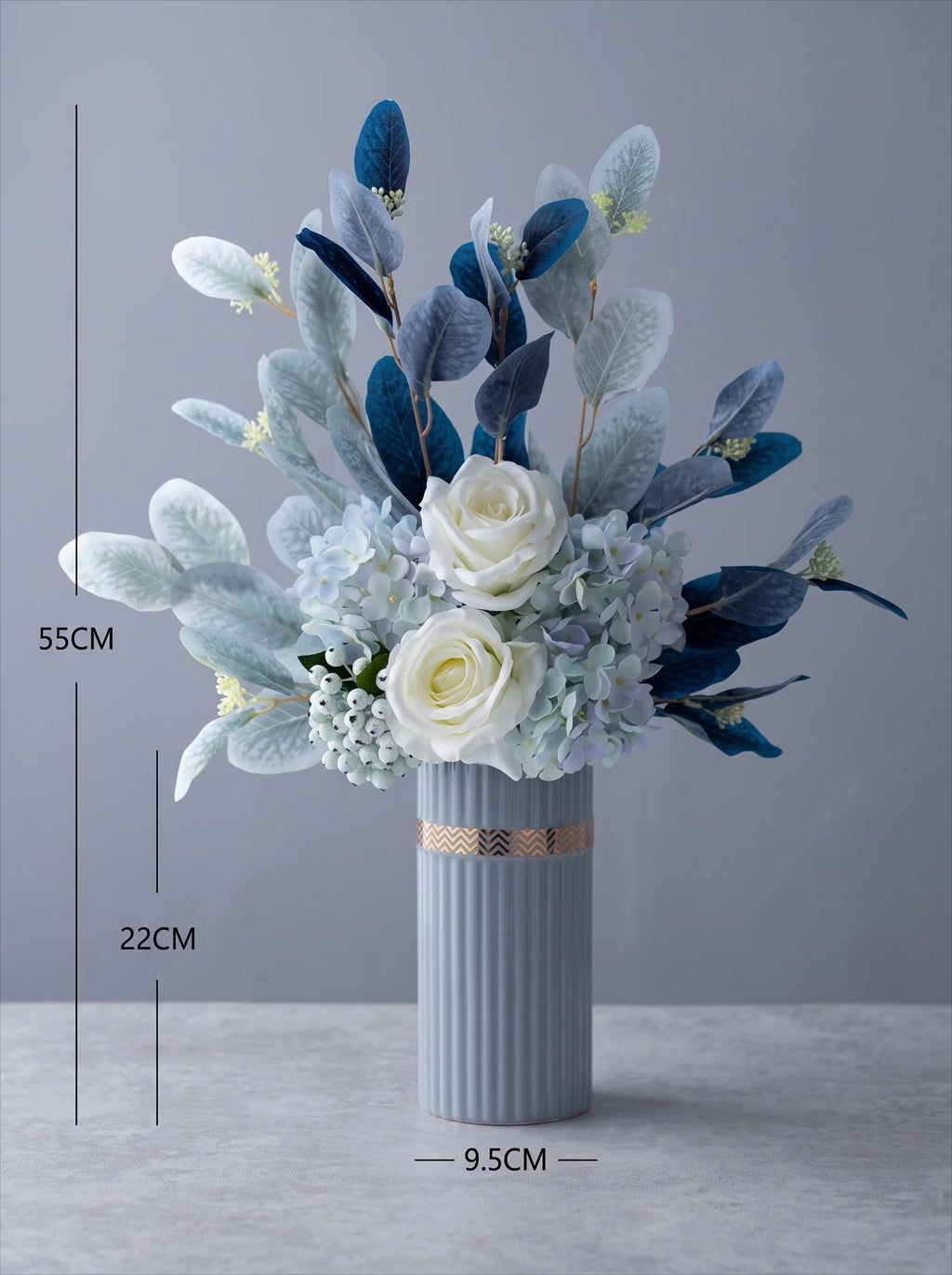 Blue & White Harmony Faux Floral Bouquet with Frosted Foliage