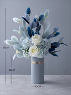 Blue & White Harmony Faux Floral Bouquet with Frosted Foliage