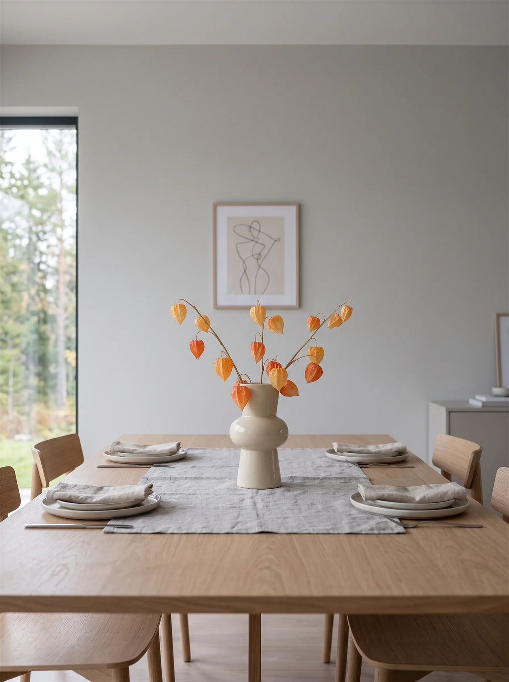 Konstgjord physalisblomarrangemang - Ljus orange (3 stjälkar)