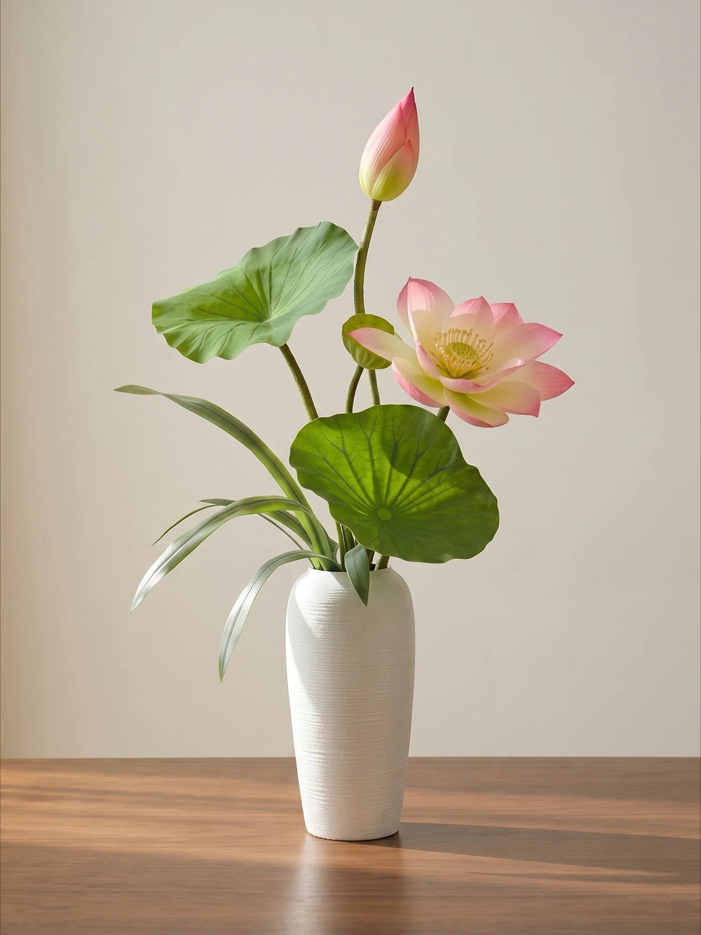 Zen Blush Lotus and Lily Pad Faux Floral Arrangement