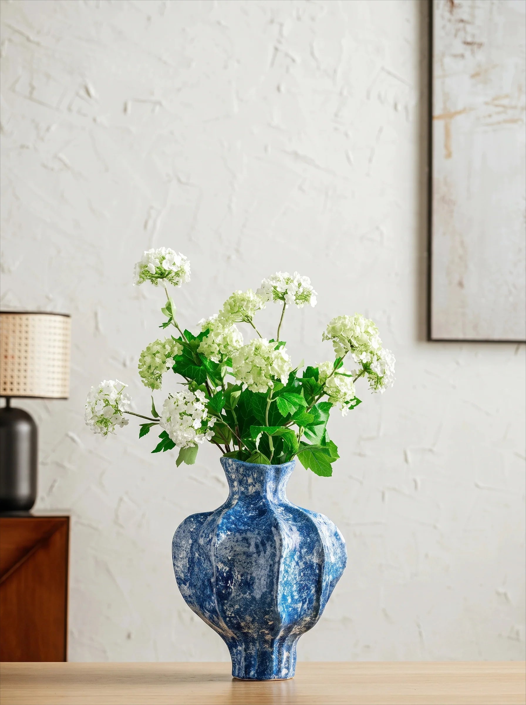 Artisan Sculptural Lapis-Blue Speckled Ceramic Vase