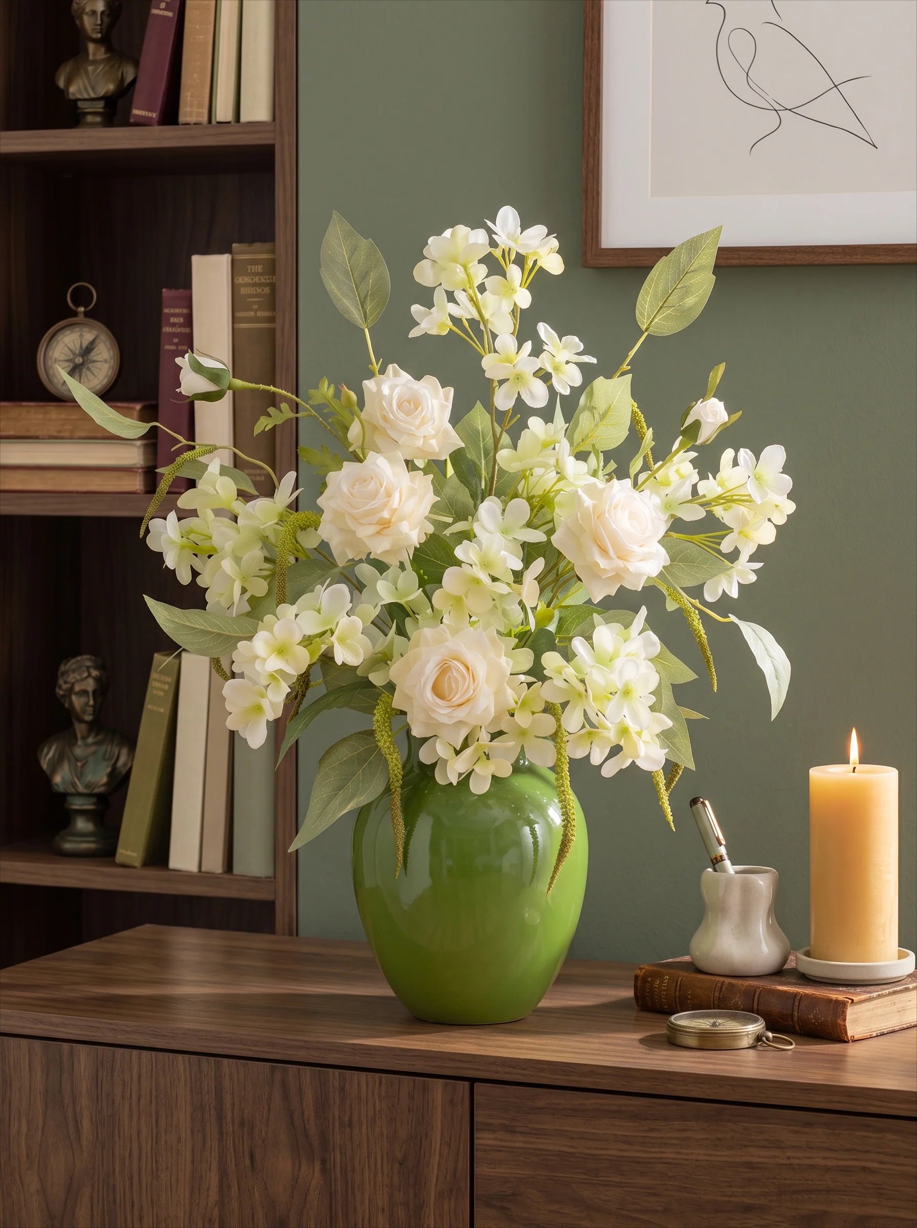 Nordic White Rose & Blossom Breeze Faux Floral Arrangement