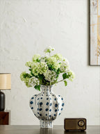 Elegant Sculptural Blue Polka-Dot Ceramic Vase
