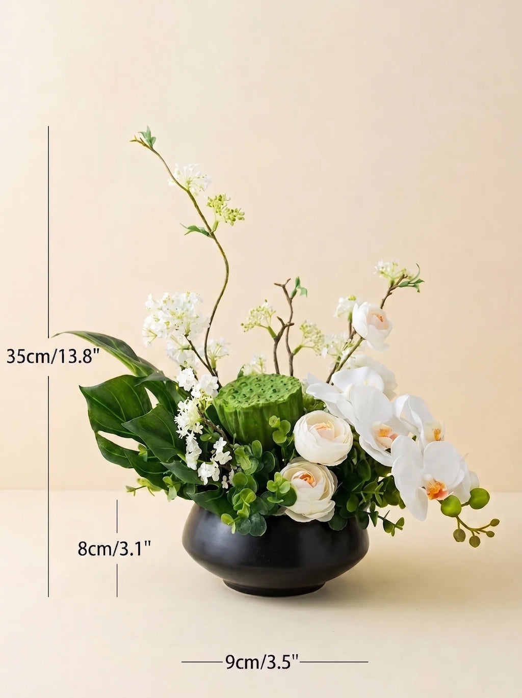 Modern Zen White Orchid & Lotus Pod Artificial Floral Arrangement