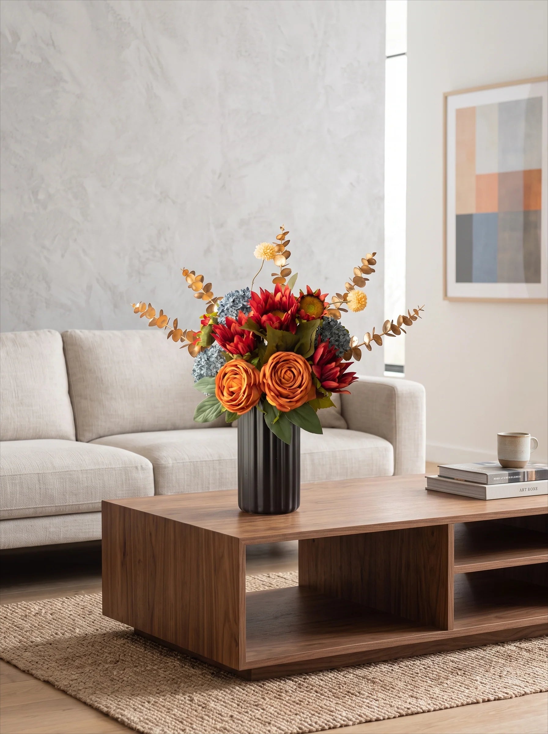 Faux Rose Arrangement - Autumn - Hued Mixed Blooms