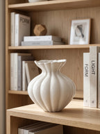 Elegant French Cream Fluted Ceramic Vase