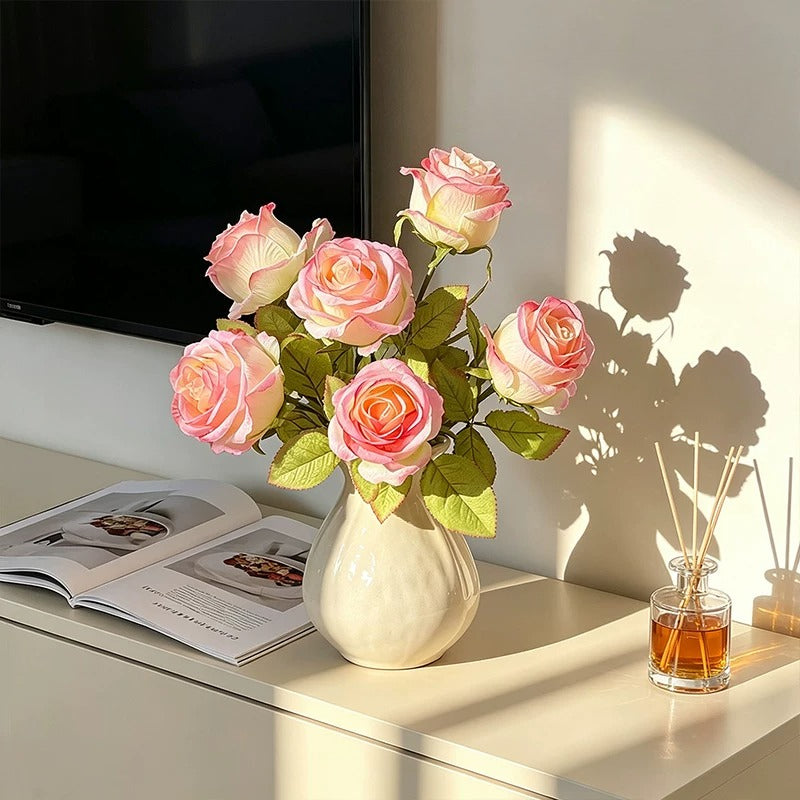 Gallery Style Blooming Velvet Rose Elegant Artificial Floral Arrangement