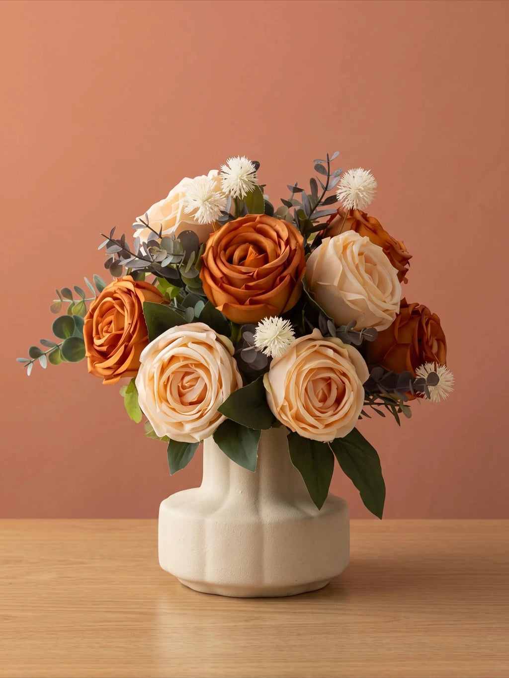 Oil Painting Style Faux Floral Arrangement - Vintage Caramel & Cream Roses