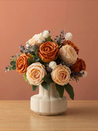 Oil Painting Style Faux Floral Arrangement - Vintage Caramel & Cream Roses