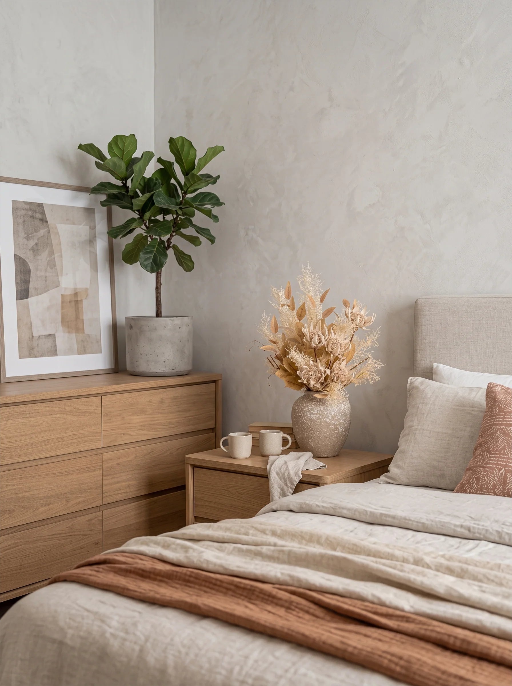 Faux Floral Arrangement - Neutral Tones Protea & Foliage