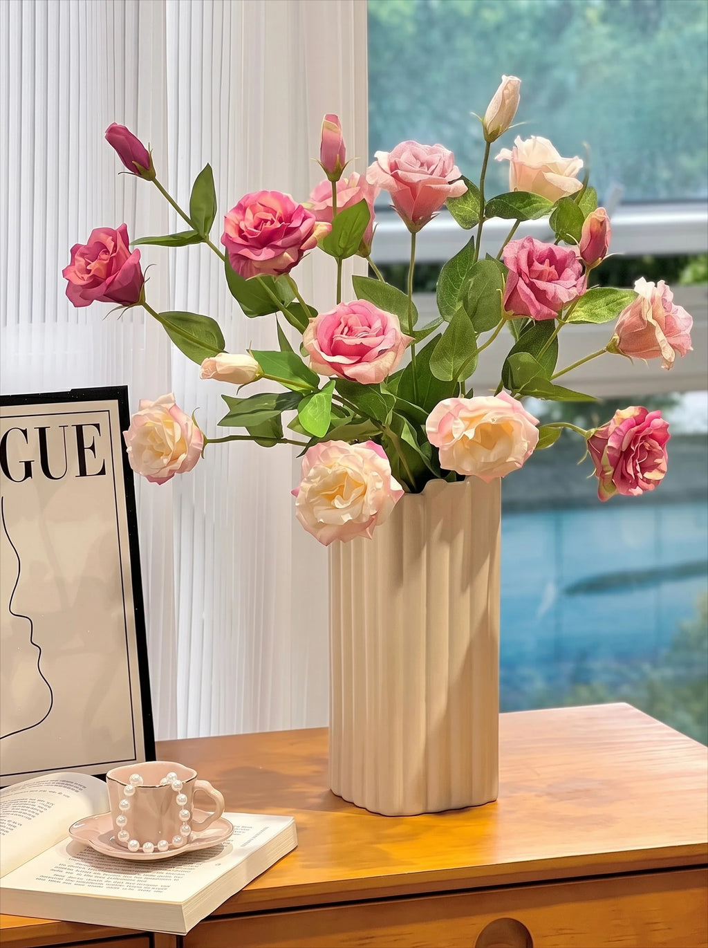 Dusty Pink Platycodon Bloom Faux Floral Arrangement