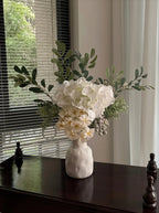 Textured Beige Ceramic Vase - White