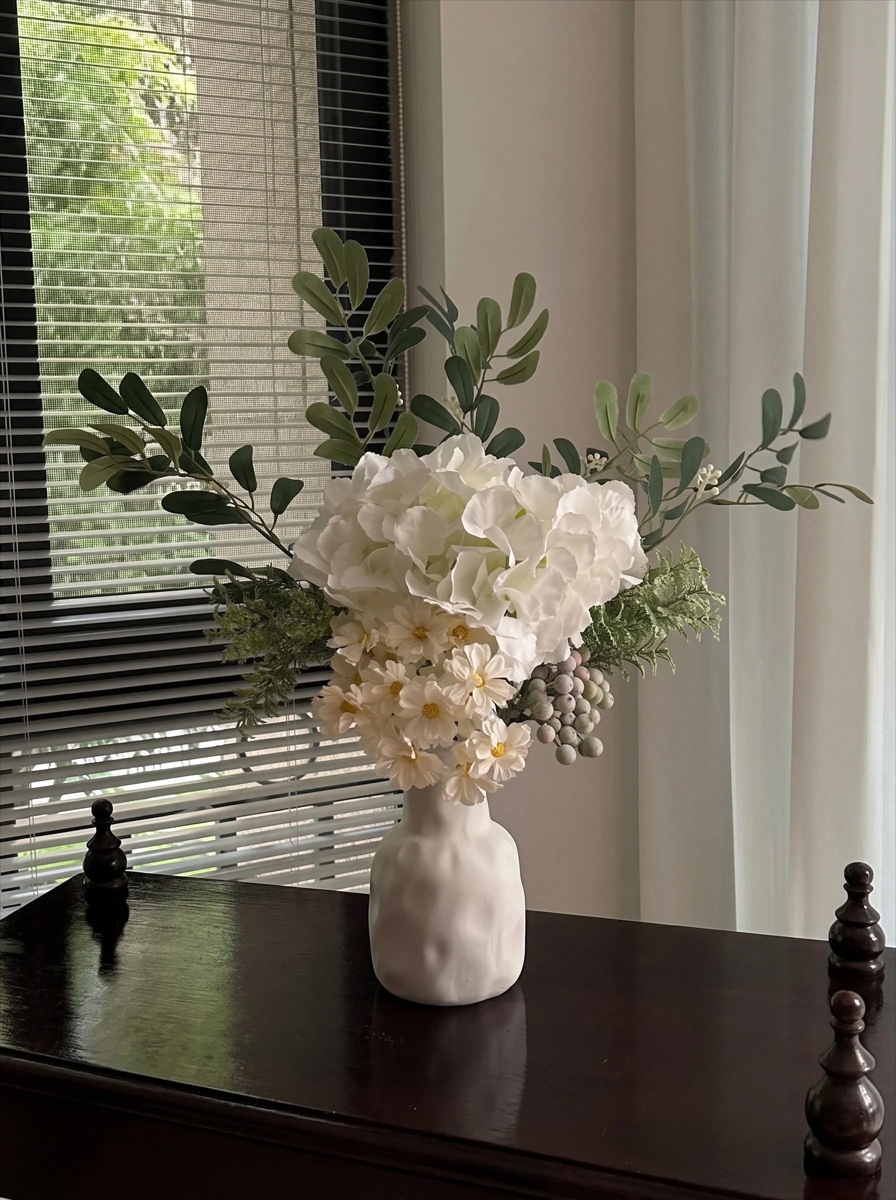 Textured Beige Ceramic Vase - White