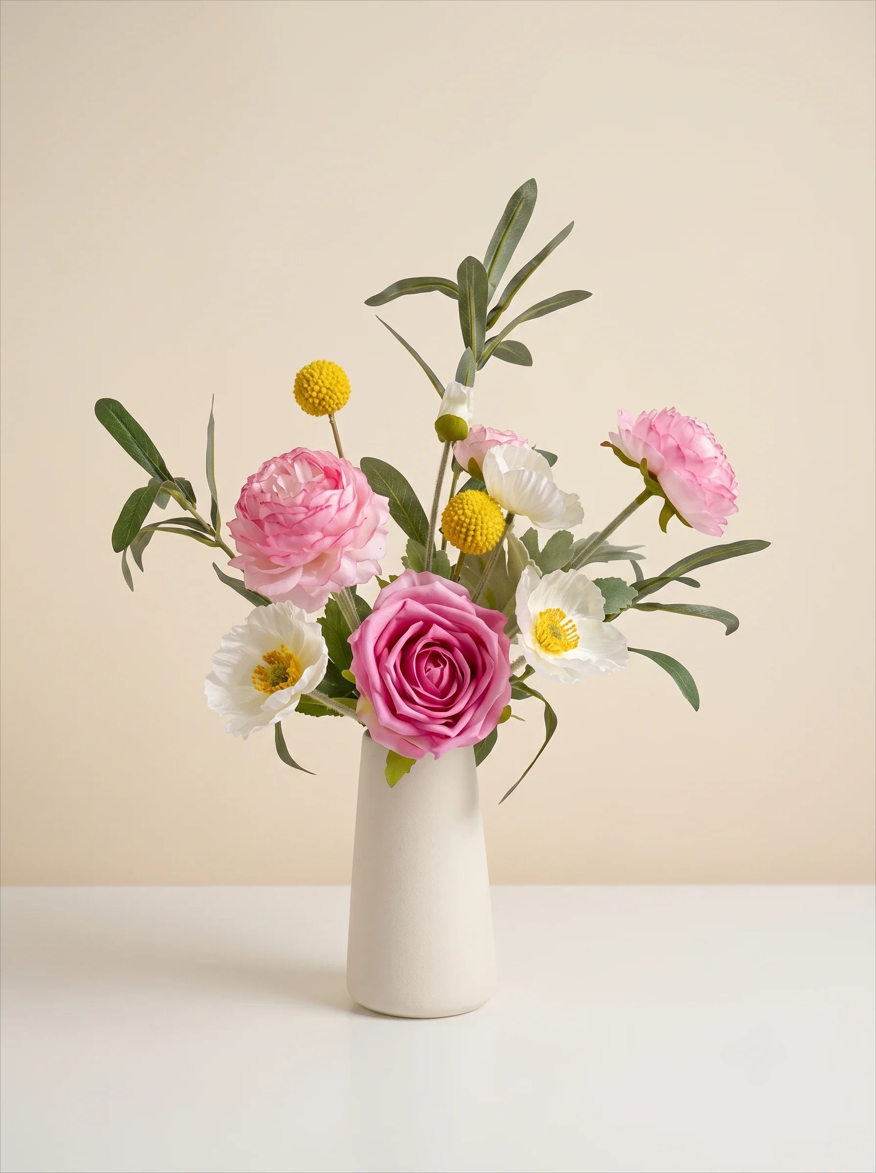 Blush Woodland Rose & Hydrangea Faux Floral Arrangement