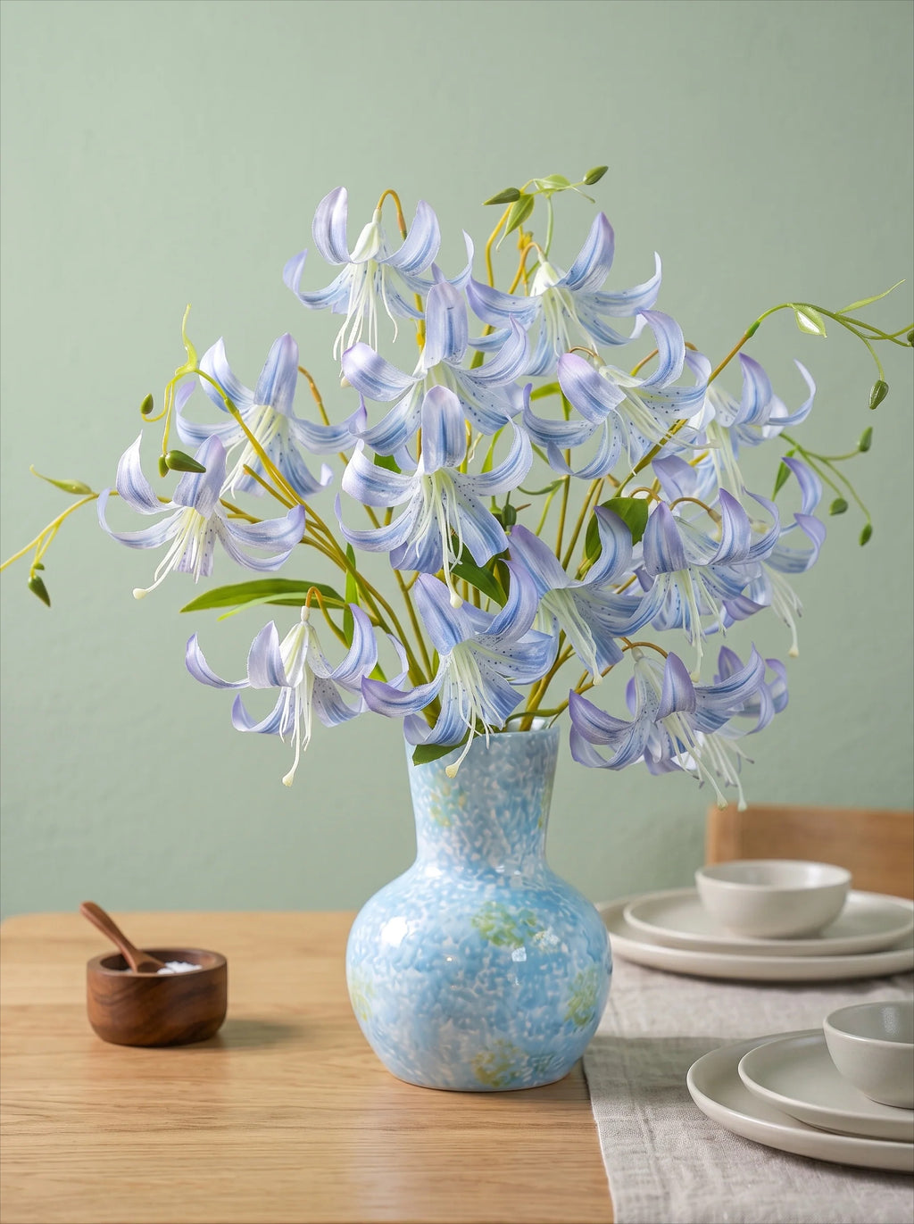 Nordic Sky Blue Lily Artisan Faux Floral Arrangement