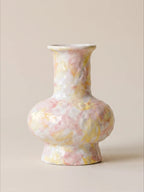 Pastel Watercolor-Bloom Textured Ceramic Vase