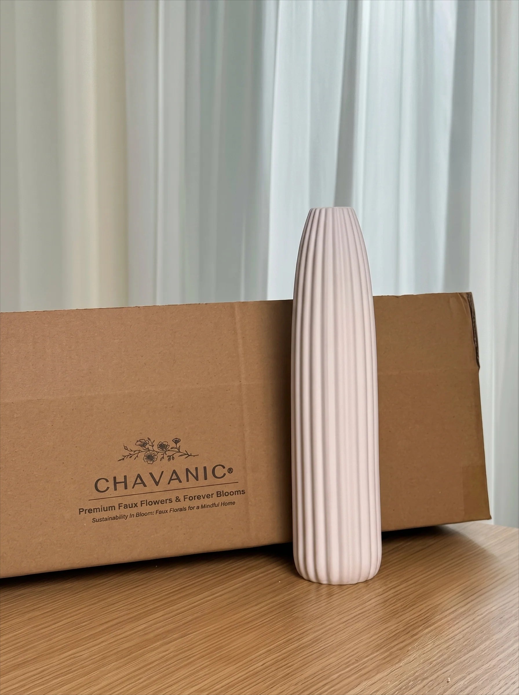White Ribbed Ceramic Vase
