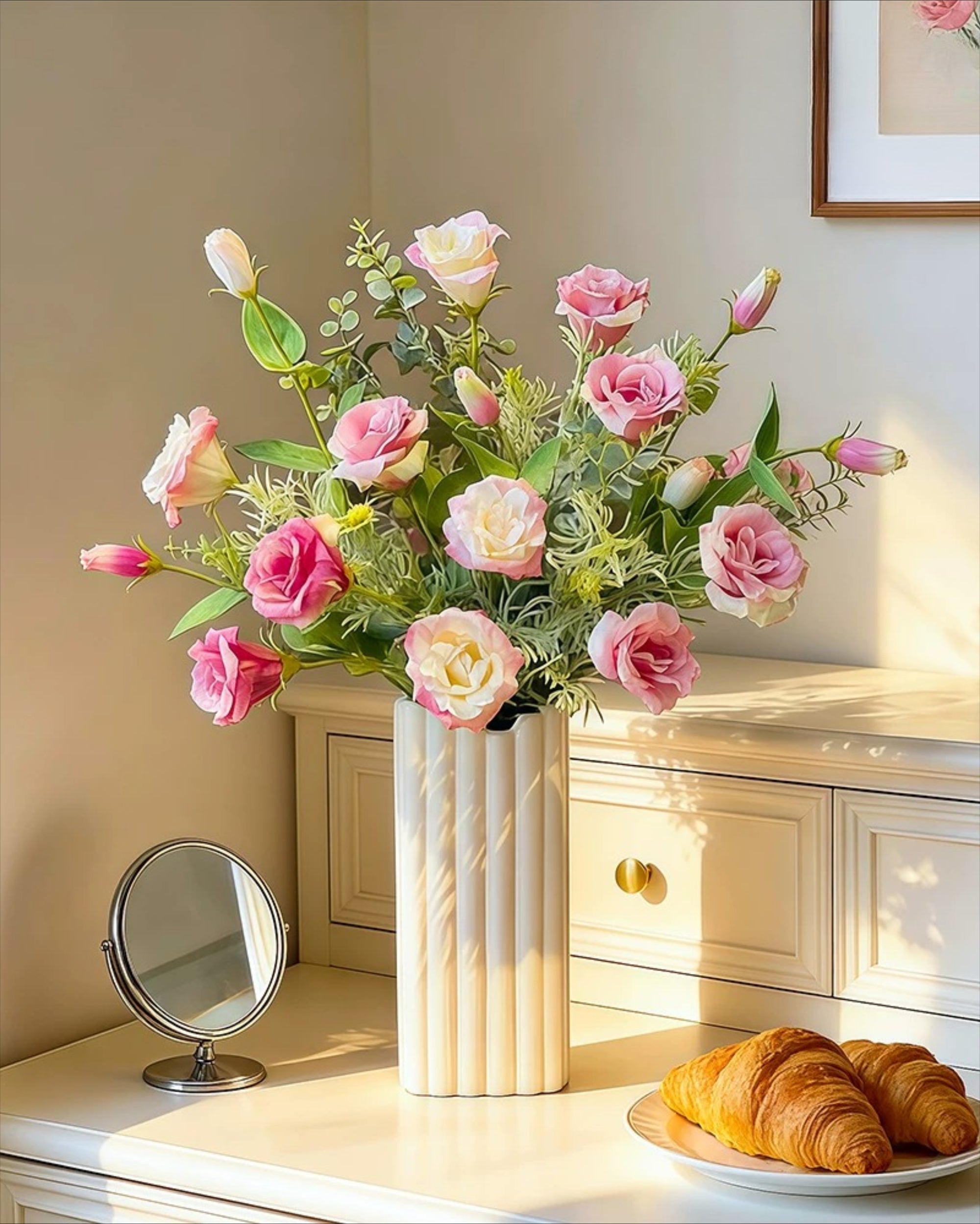 Arrangement floral artificiel Lisianthus Rose Doux