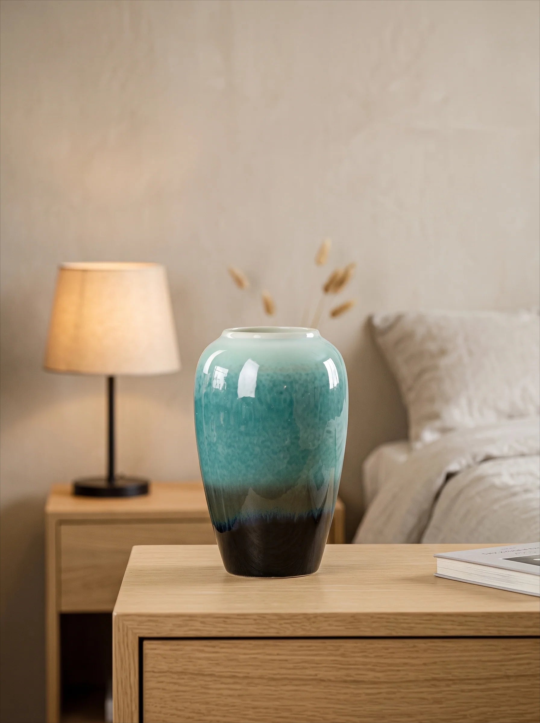 Artisan Teal Green Reactive Glaze Ceramic Vase