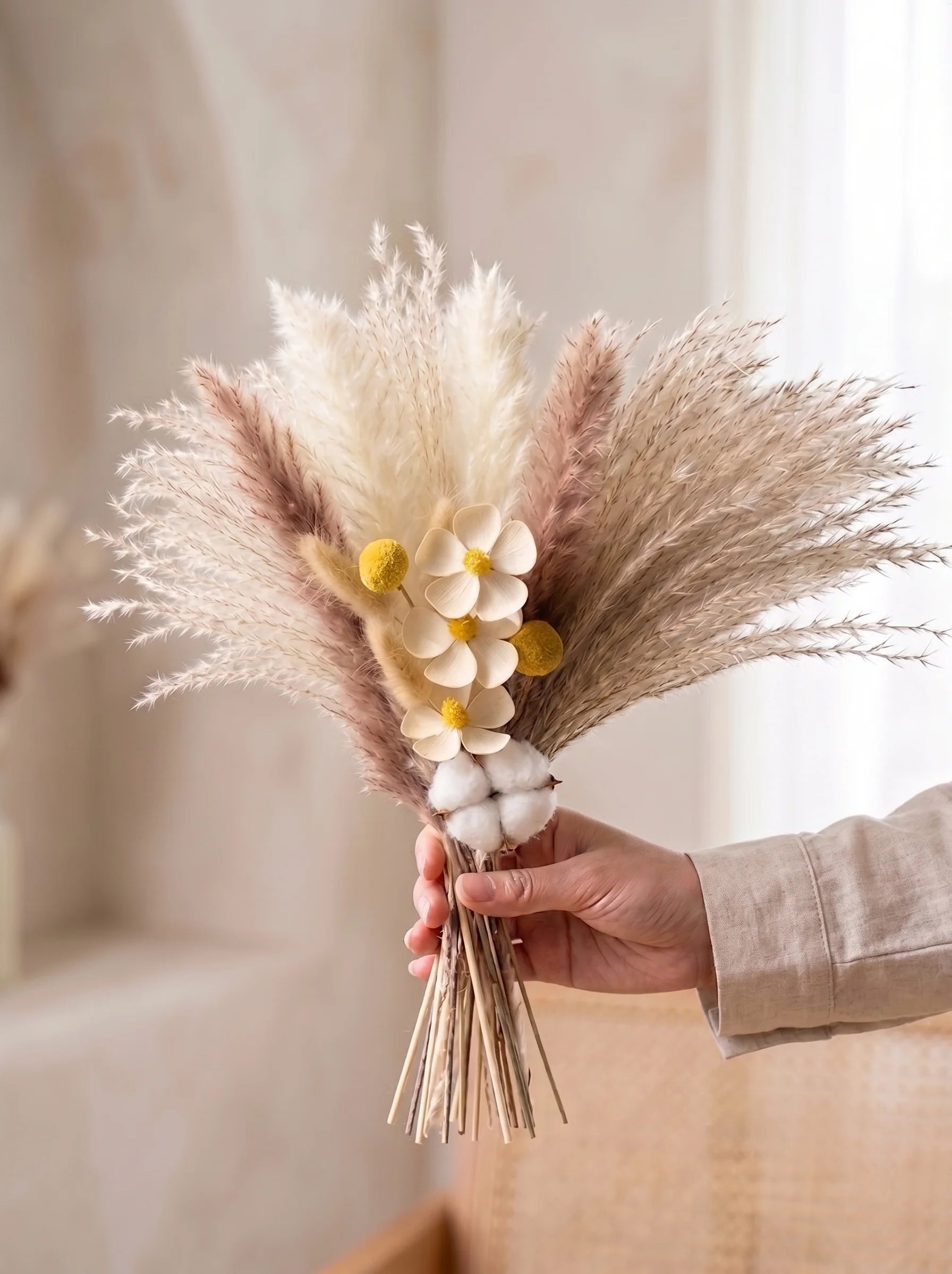 Faux Pampas Grass & Blossom Neutral Artisan Arrangement