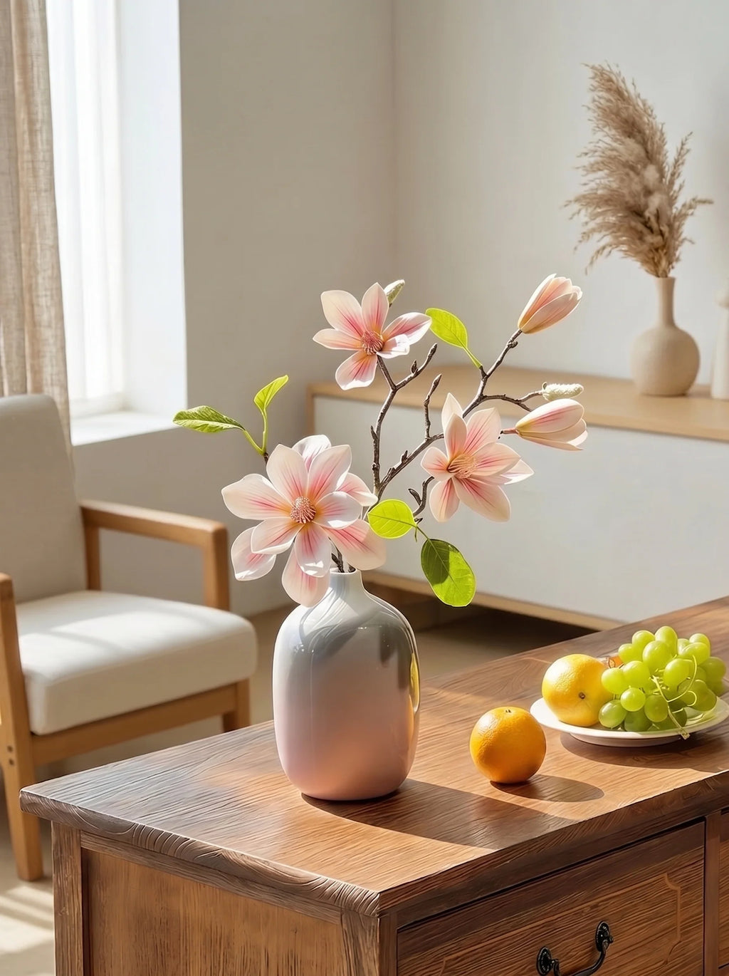 Arrangement floral artificiel Magnolia Jaune Vintage avec Vase
