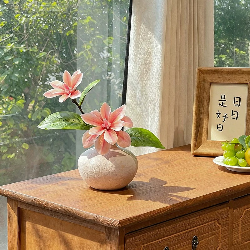 Serene Blush Magnolia Sculptural Silhouette Artificial Floral Arrangement