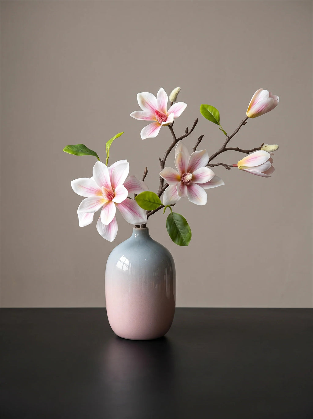 Pink Magnolia Gradient Vase Faux Floral Arrangement with Vase