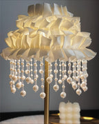 Luxury French Ruffled Satin Shade Table Lamp with Brushed Gold Base