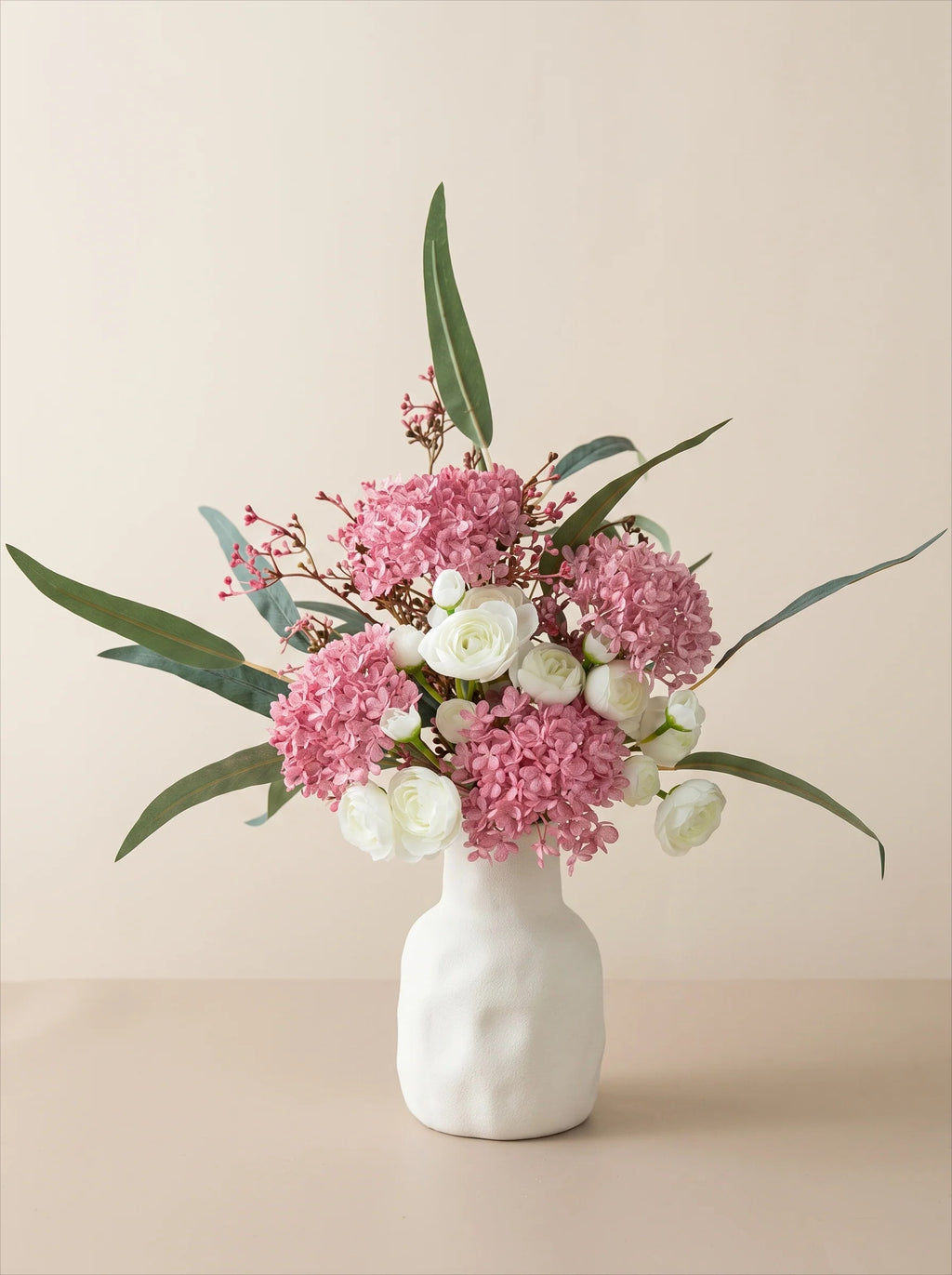 French Romantic Pink Hydrangea & Camellia Artificial Floral Arrangement