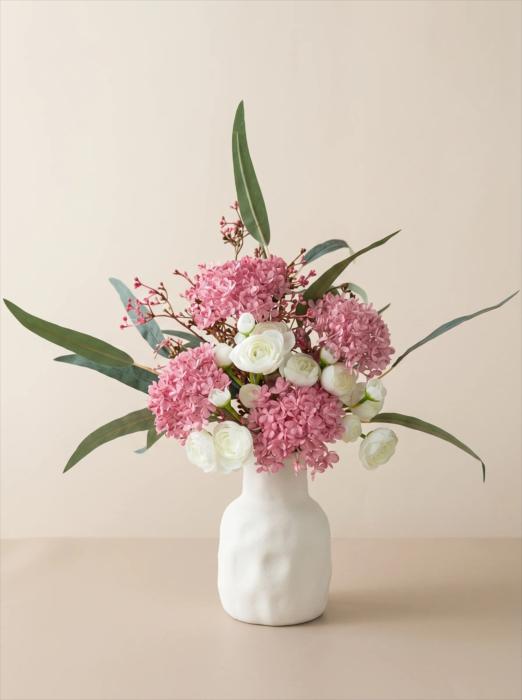 French Romantic Pink Hydrangea & Camellia Artificial Floral Arrangement