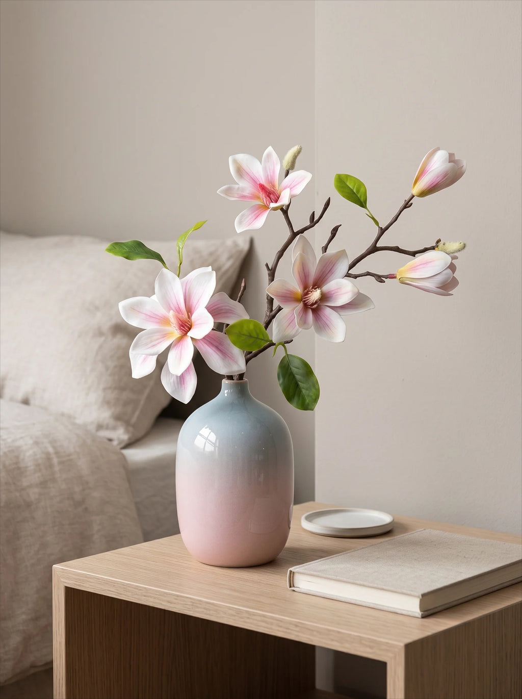 Pink Magnolia Gradient Vase Faux Floral Arrangement with Vase