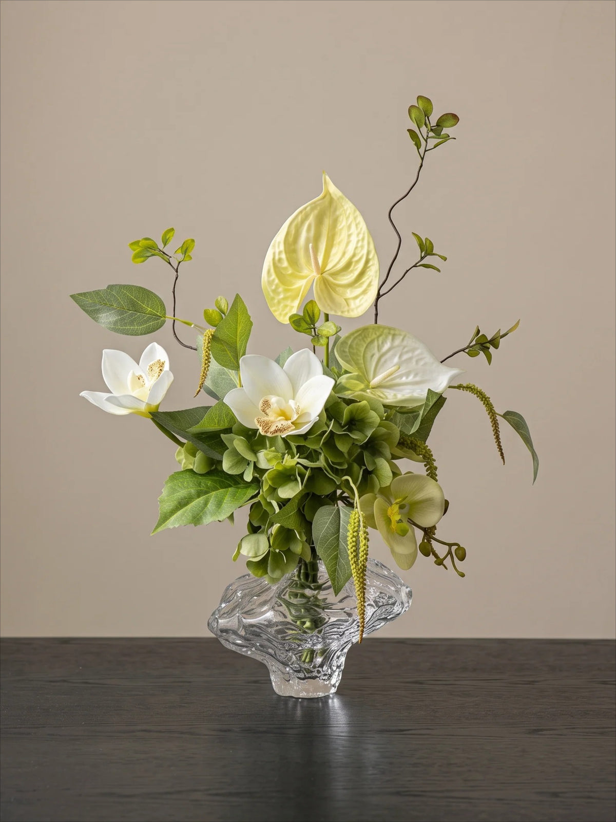 Serene Forest Anthurium Orchid Botanical Faux Floral Arrangement