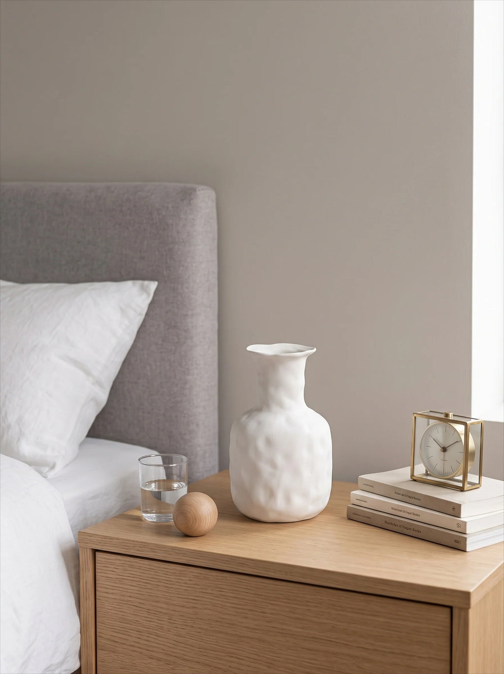 Textured Beige Ceramic Vase - White
