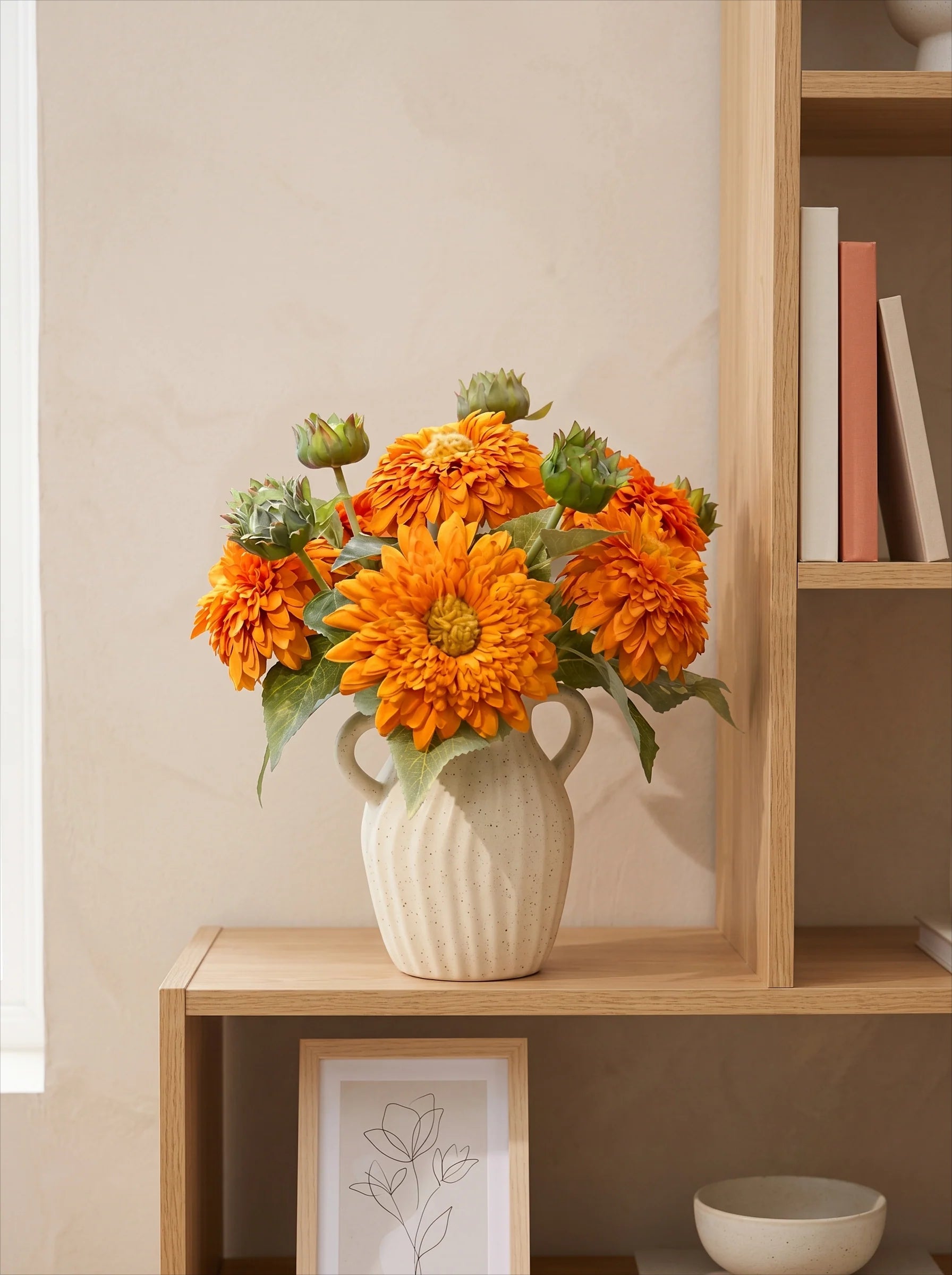 Vintage Fluffy Sunflower Faux Floral Arrangement