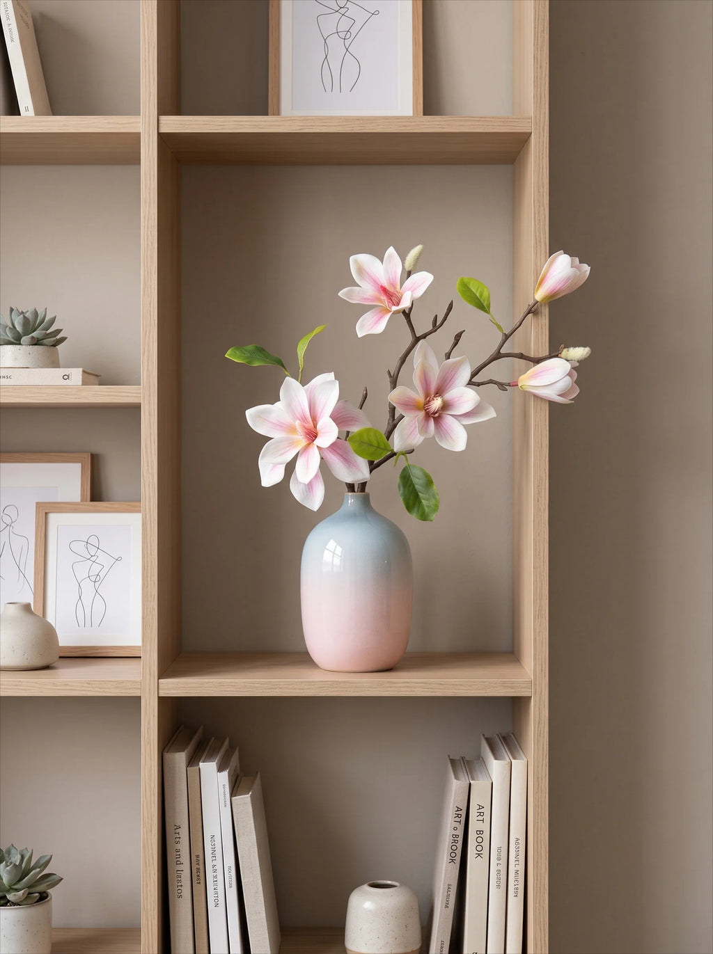 Pink Magnolia Gradient Vase Faux Floral Arrangement with Vase