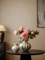 Elegant French Cream Fluted Ceramic Vase