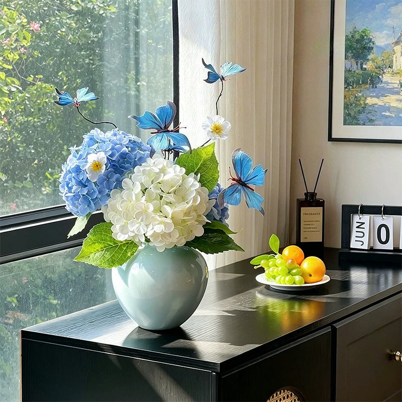 Dreamy Blue Butterfly Hydrangea Artificial Floral Arrangement