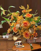 Arrangement floral artificiel Rose Ambre d’Automne Vintage et Baies