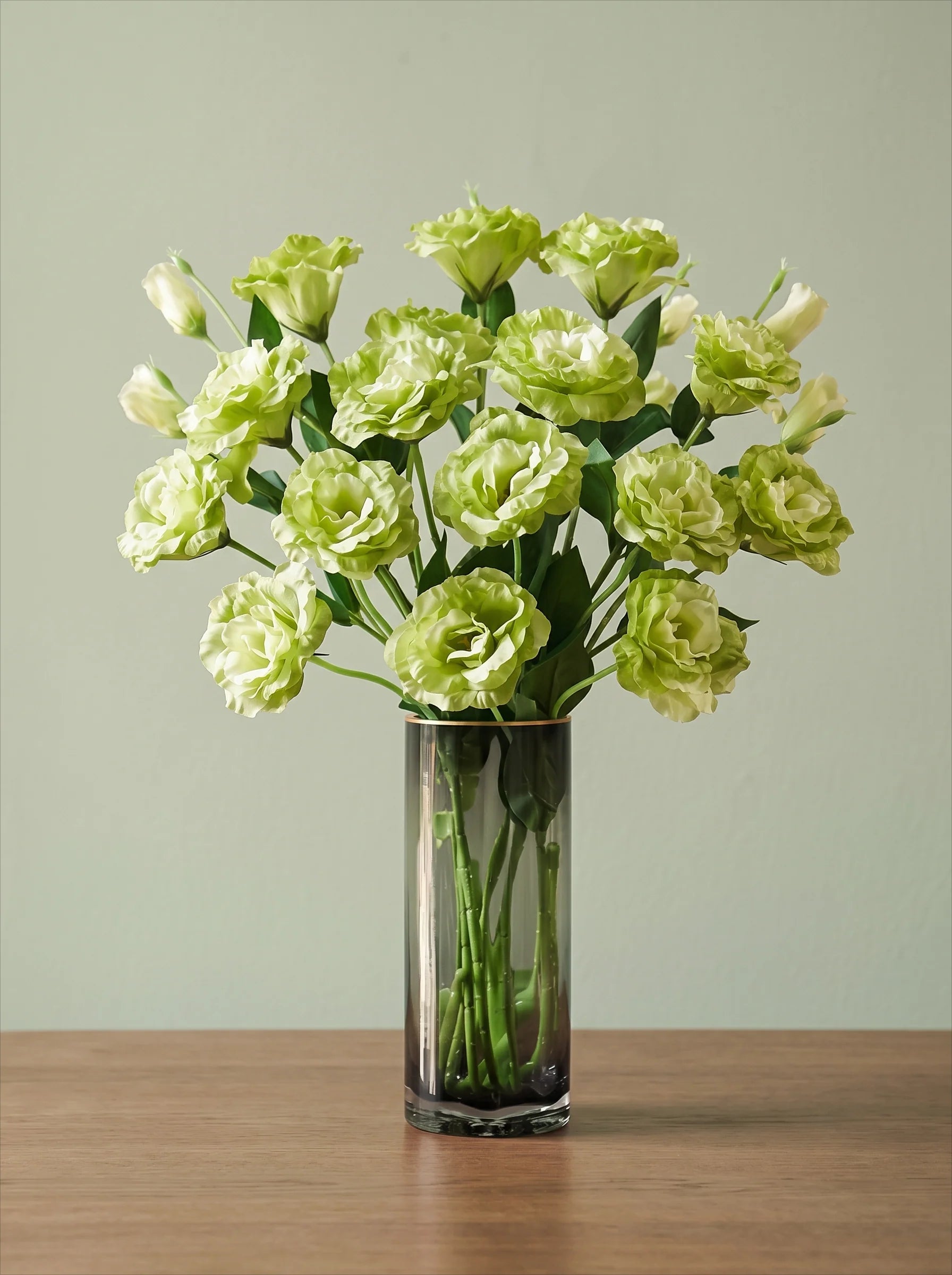 Elegant Green Lisianthus Faux Floral Arrangement