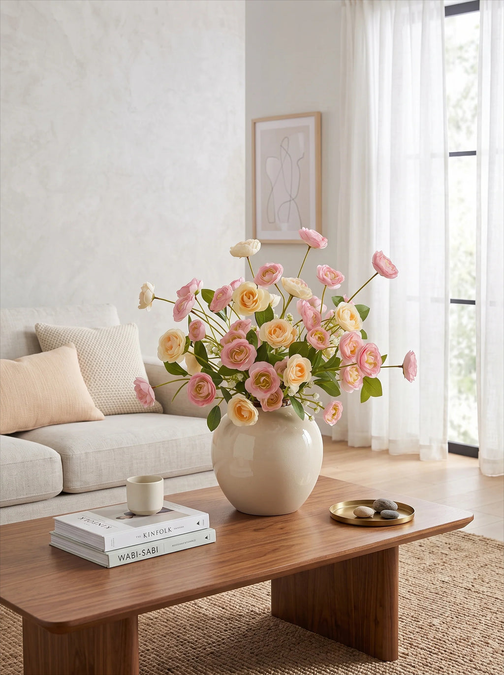 Champagne Blush Ranunculus Elegance Faux Floral Arrangement