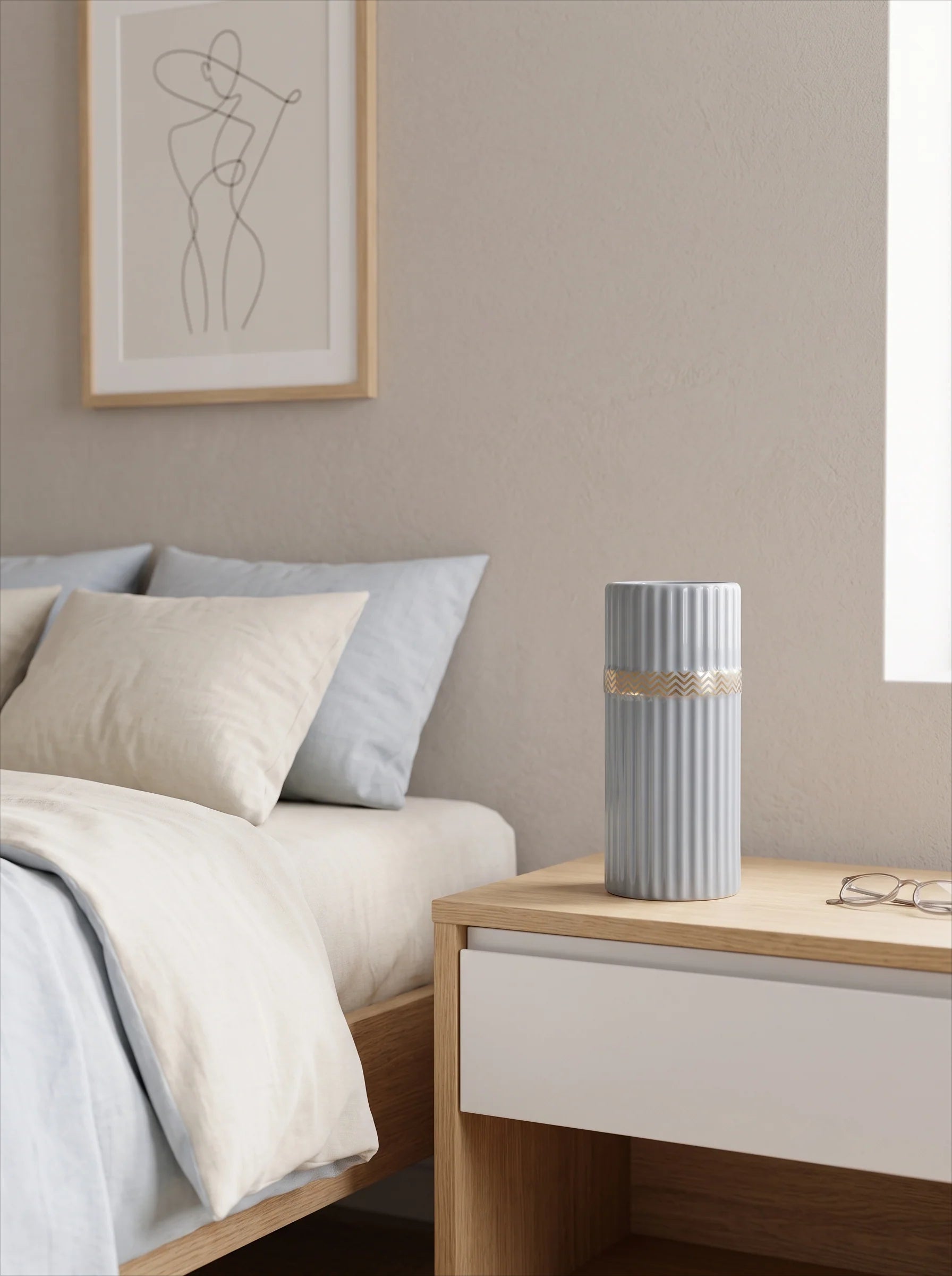 Ribbed Cylinder Vase - Blue
