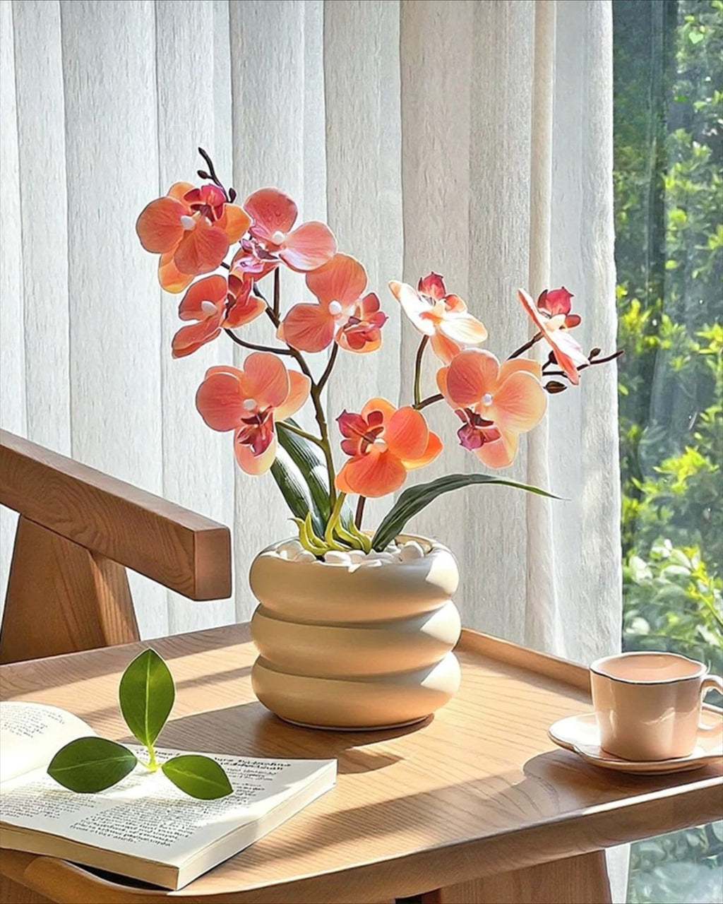 Arrangement floral artificiel Phalaenopsis Corail Rose Doux