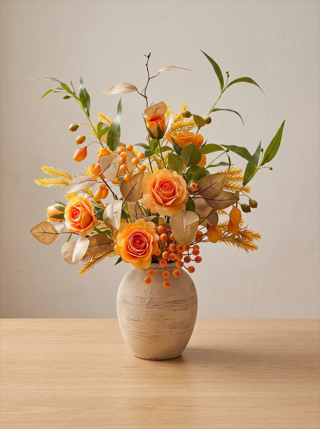 Arrangement floral artificiel Rose Ambre d’Automne Vintage et Baies