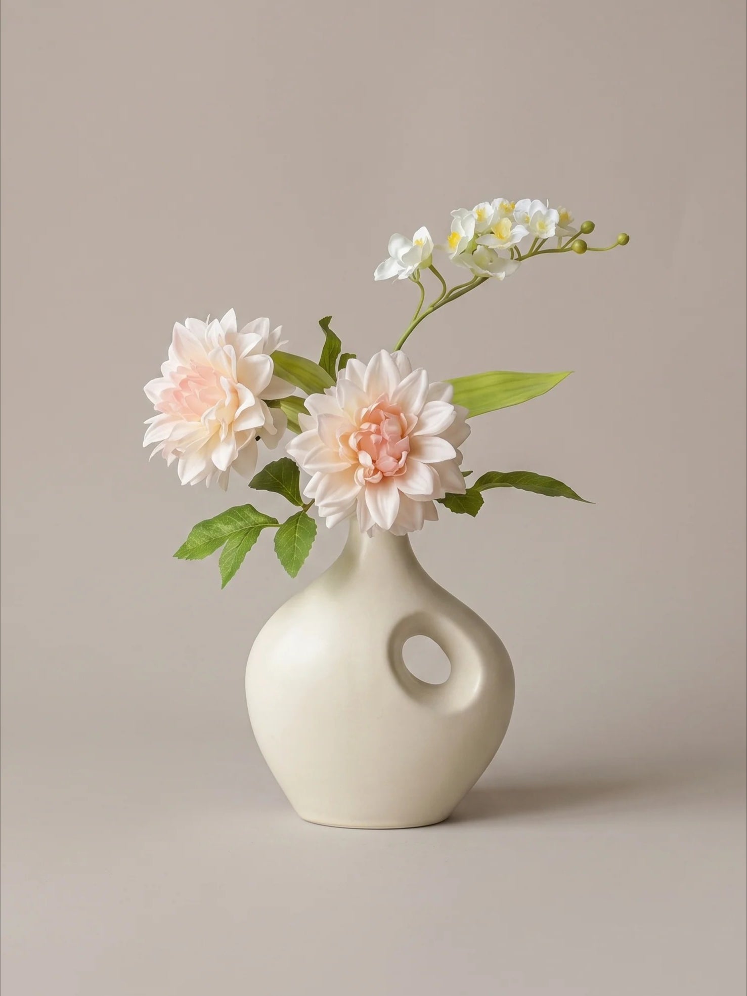 Serene Blush Dahlia and Orchid Faux Floral Arrangement