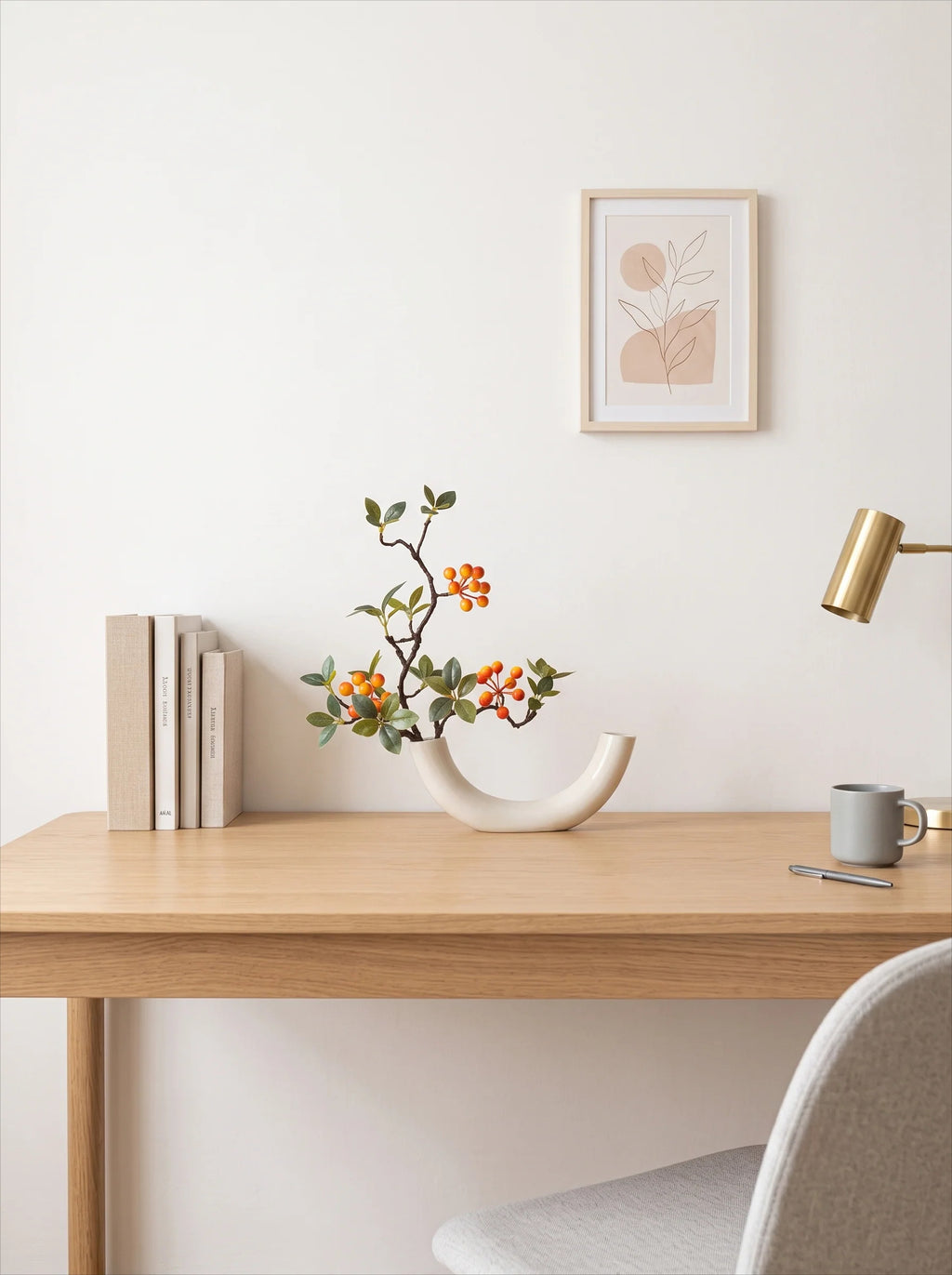 Minimalist Zen Crabapple Branch Luxe Artificial Floral Arrangement