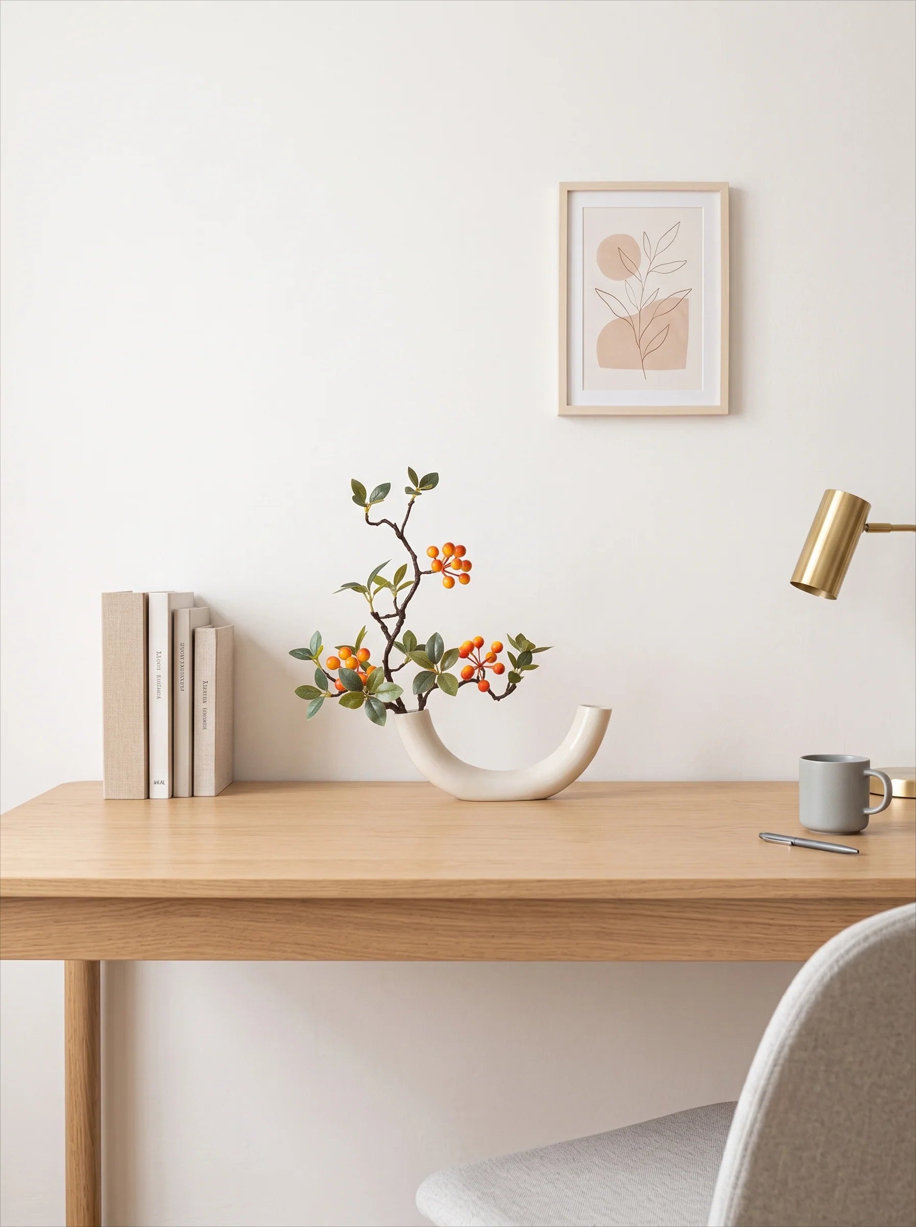 Minimalist Zen Crabapple Branch Luxe Artificial Floral Arrangement