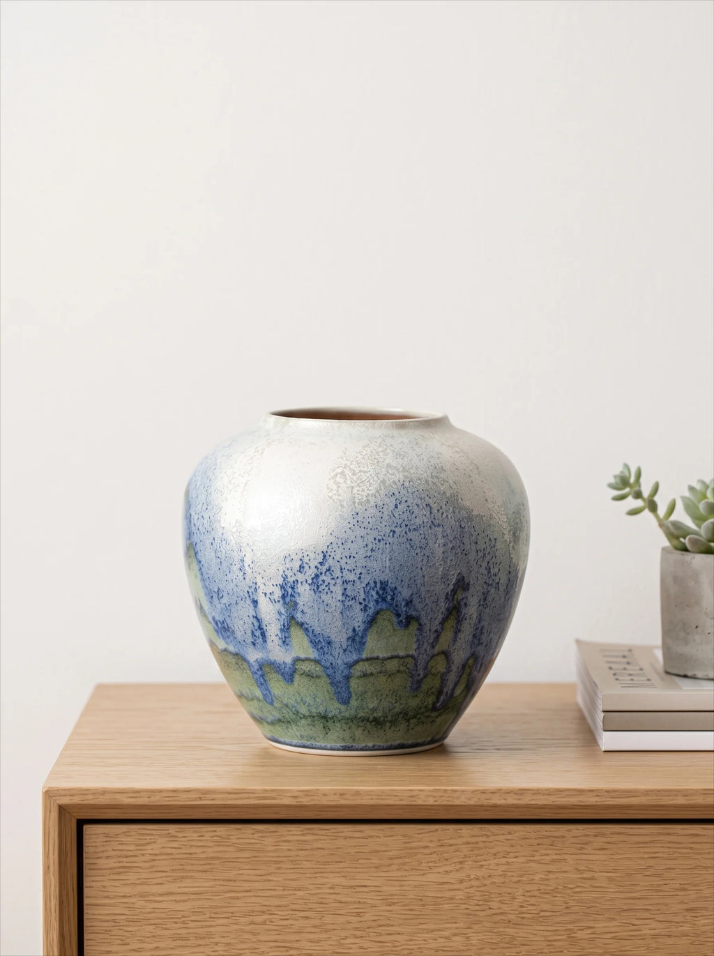 Artisan Blue Reactive Glaze Ceramic Vase