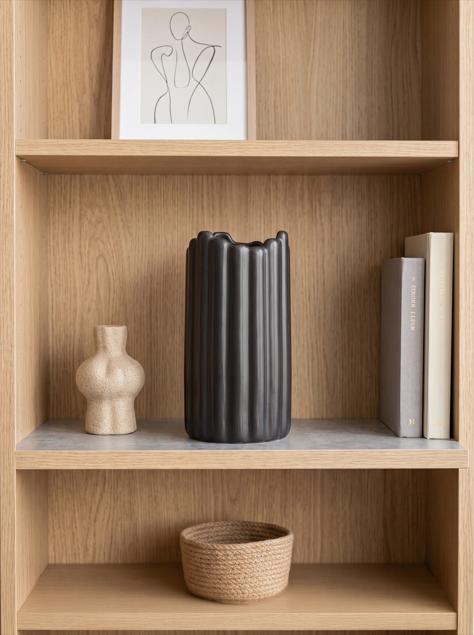 Ribbed Cylinder Vase - Black