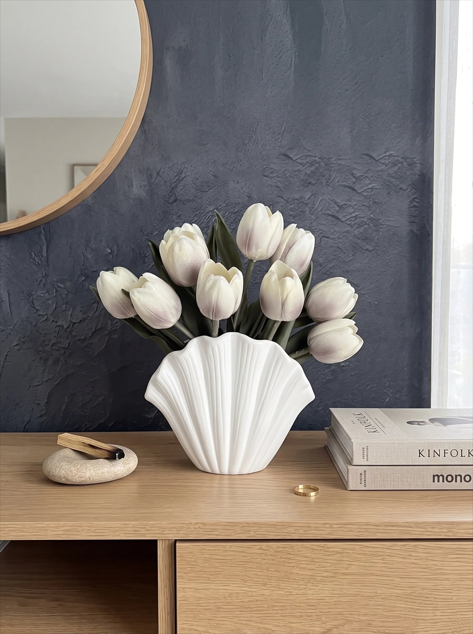 Faux Tulip Arrangement - White (10 Stems / 10 Heads)