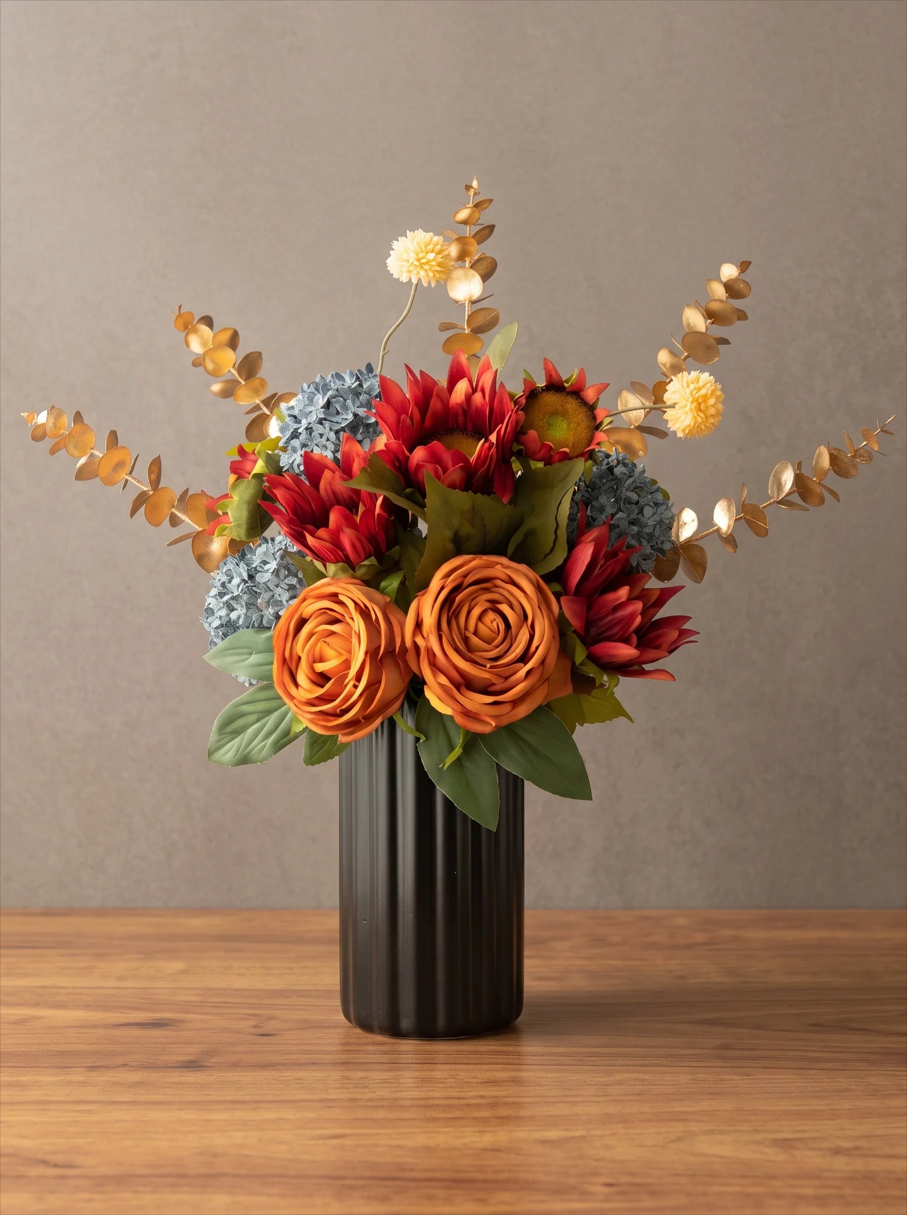 Faux Rose Arrangement - Autumn - Hued Mixed Blooms